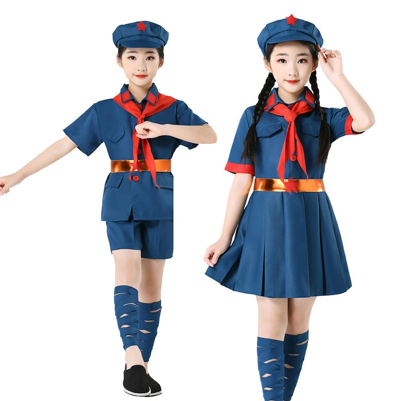 小红军衣服儿童演出服装八路军红卫兵女连衣裙红星闪闪短袖短裤童