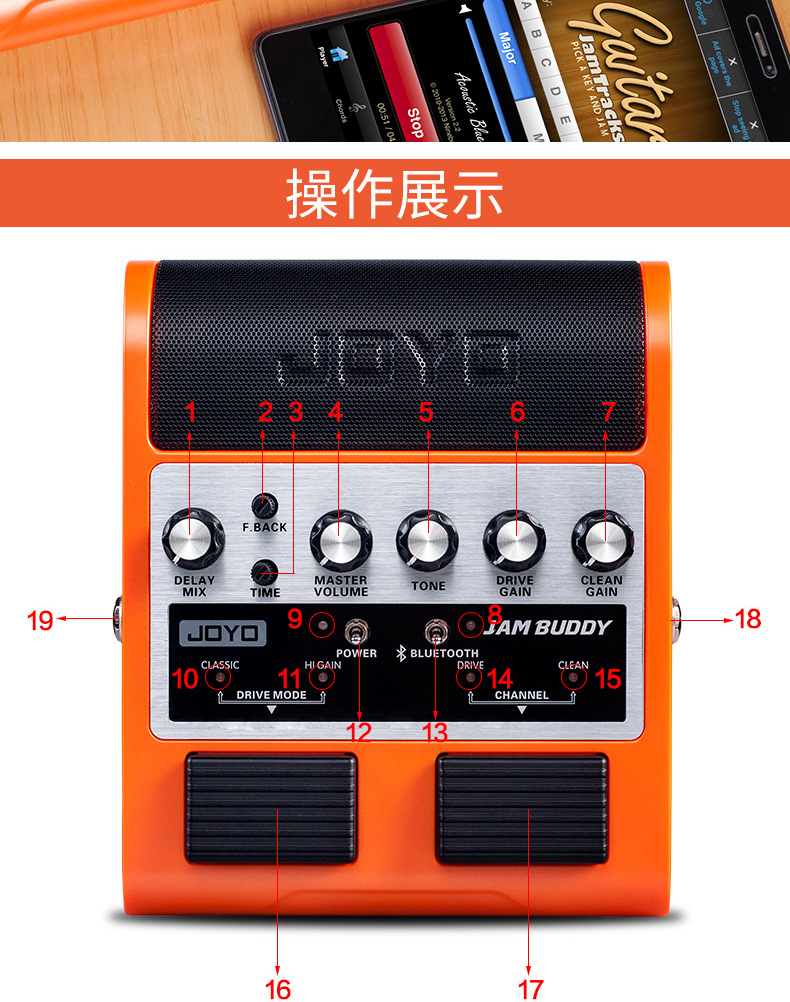 电吉他音箱joyo jam buddy电吉他效果器充电式蓝牙音箱失真效果器