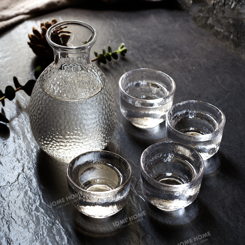 日式玻璃白酒清酒具套装 锤目纹酒盅分酒器小酒杯酒壶创意1壶4杯