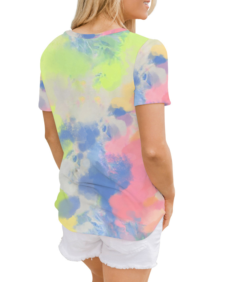 2020独立站亚马逊新款欧美女装渐变色爆款印花短袖背心t恤上衣女