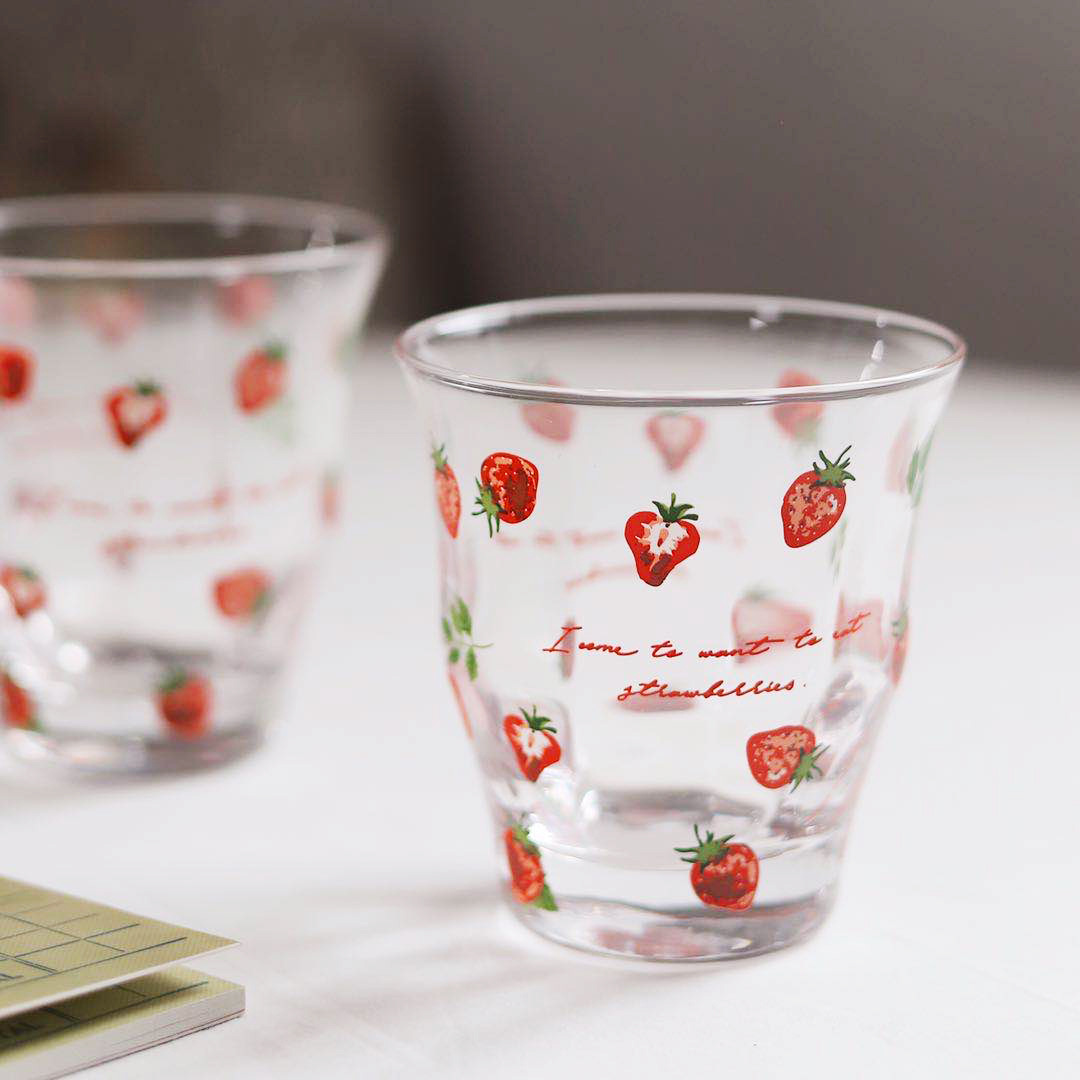 清新草莓图案水杯玻璃杯日本制冷水杯饮料杯zakka
