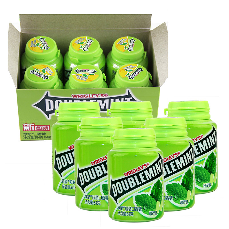 经销批发箭牌绿箭口香糖瓶装64g*6瓶约40粒薄荷绿茶味