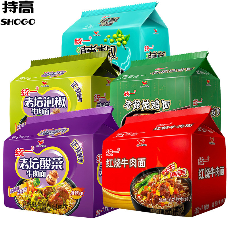 统一100方便面102g*5 老坛酸菜红烧牛肉面方便泡面袋装速食批发