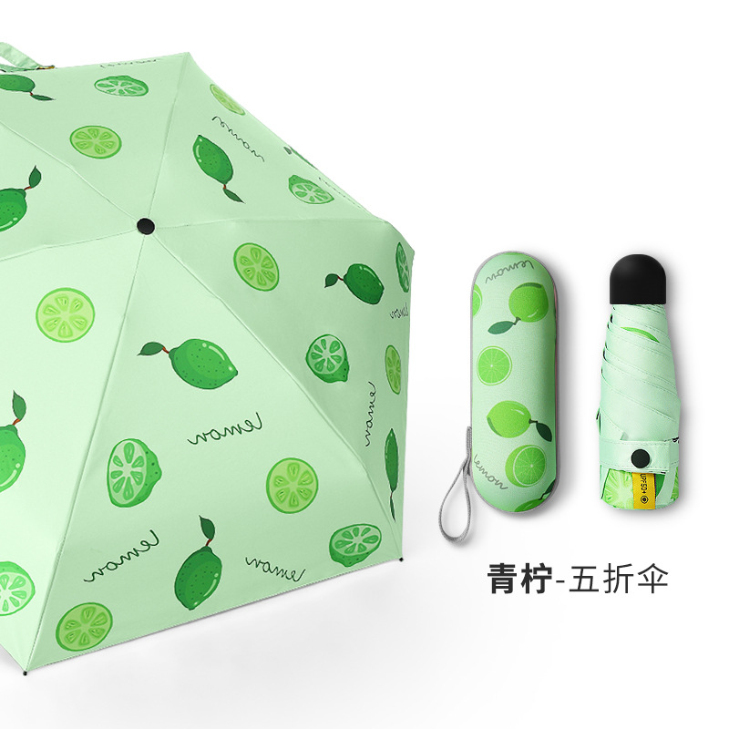 Fresh Fruit Umbrella 50% off Capsule Umbrella UV Protection Sunshade Black Glue Rain Or Shine Dual-Use Umbrella Sun Protection Five-Fold Umbrella