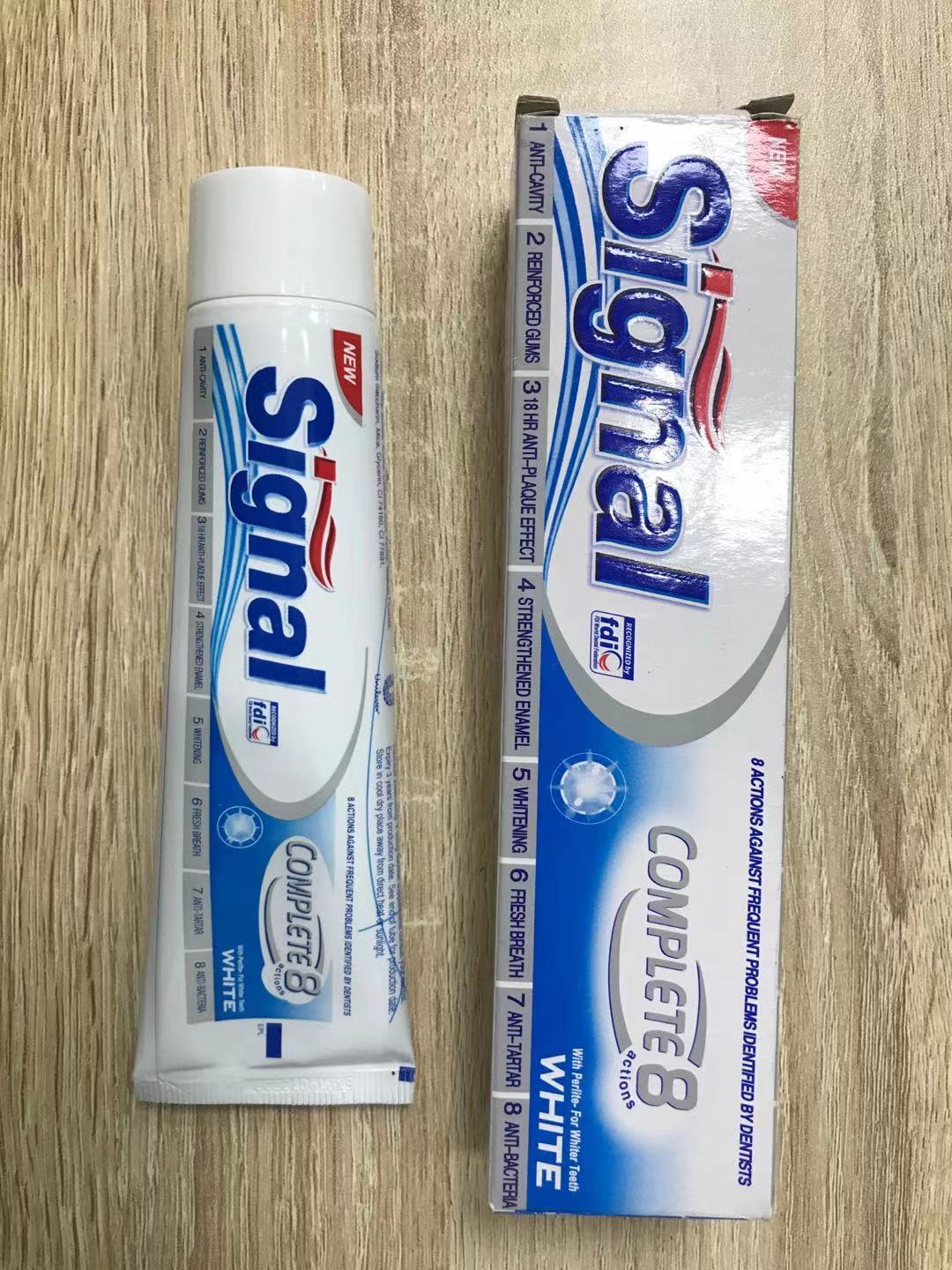 外贸牙膏,双色彩条 signal 英文出口牙膏