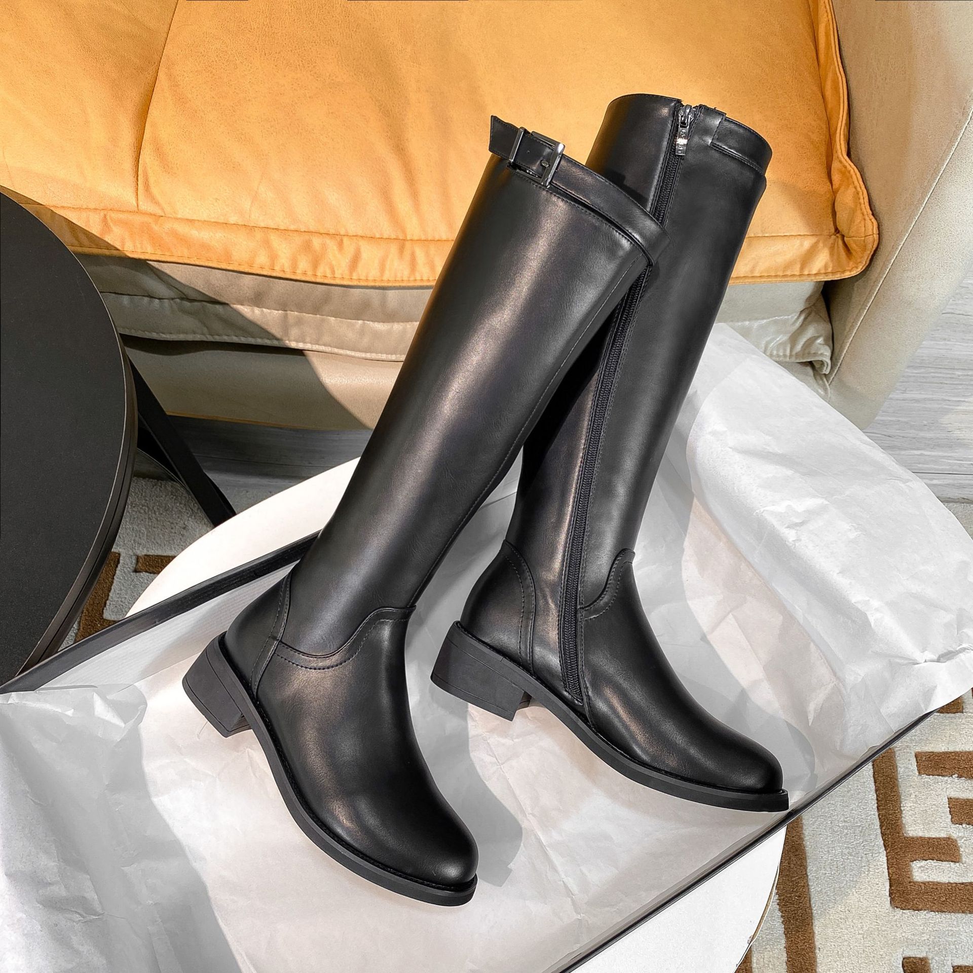 ann骑士靴女高筒冬季加绒长靴女不过膝网红百搭英伦风厚底保暖靴