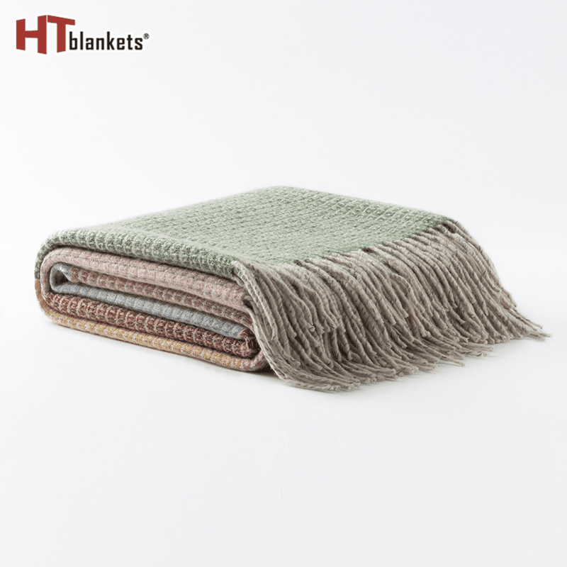 Tassel Contrast Color Knitted Sofa Blanket Nordic Style Decoration Bed Nap Blanket