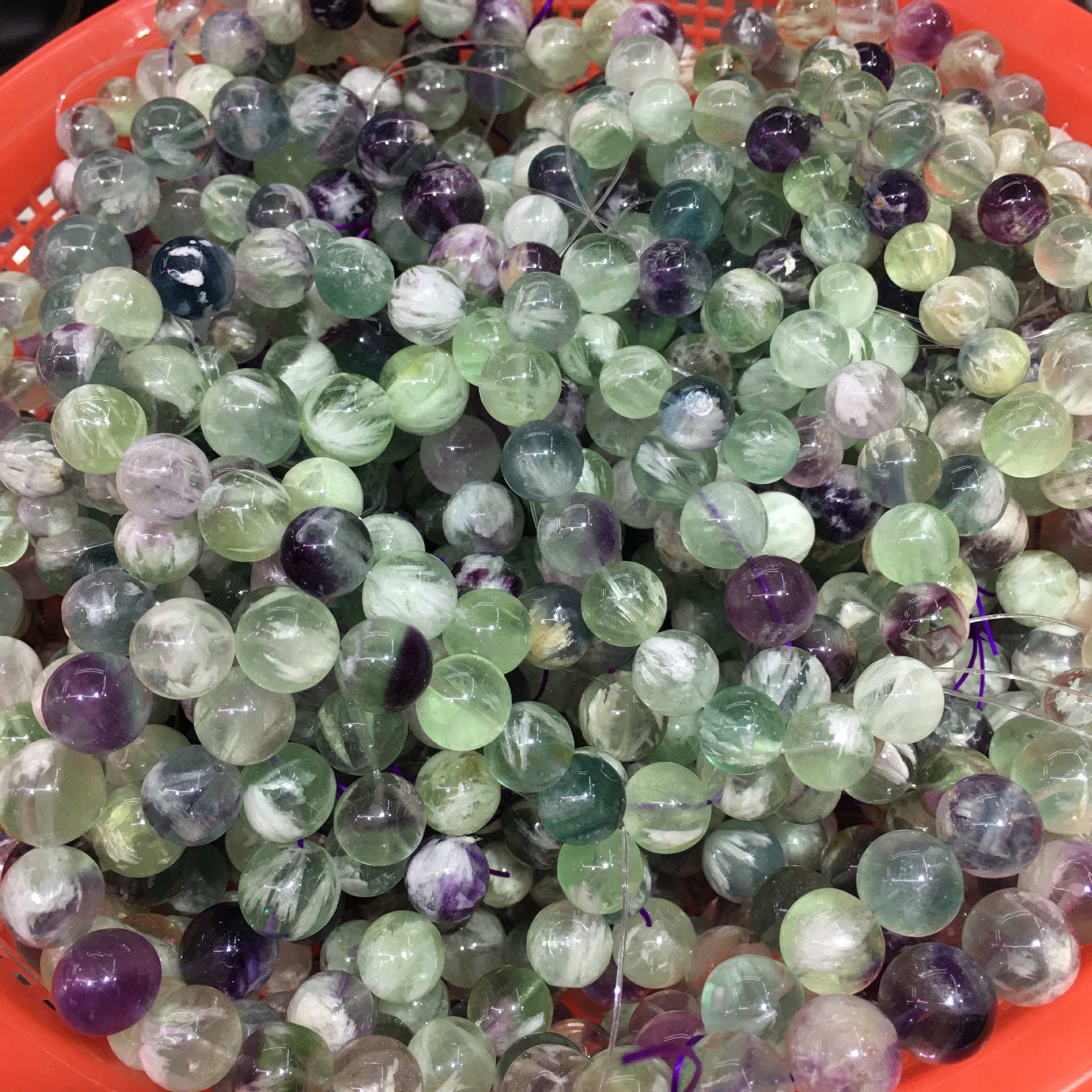 天然羽毛萤石手链手串 羽毛清晰漂亮 彩萤石单圈手链手串工厂直销