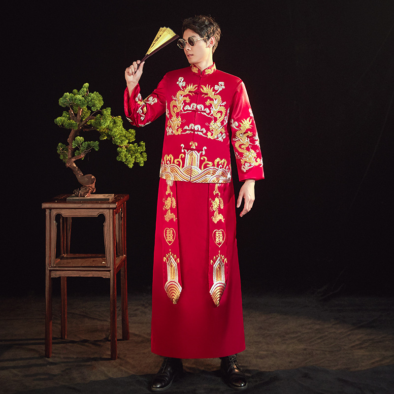 盘金绣工艺秀禾服2022男装中式新郎结婚礼服古装龙凤褂男士敬酒服