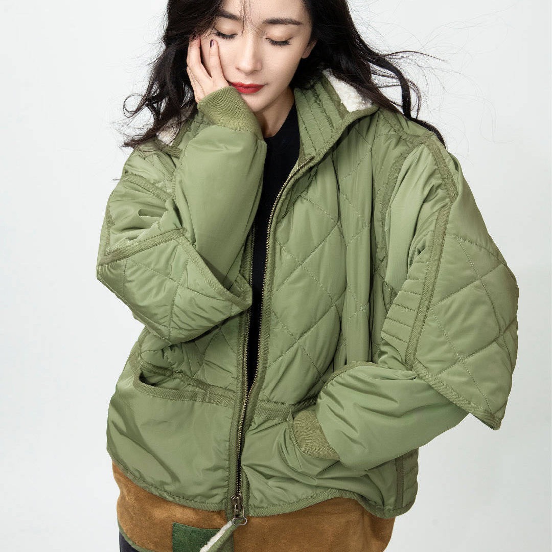 杨幂同款军绿色宽松气质显瘦翻领工装棉服外套休闲上衣2020