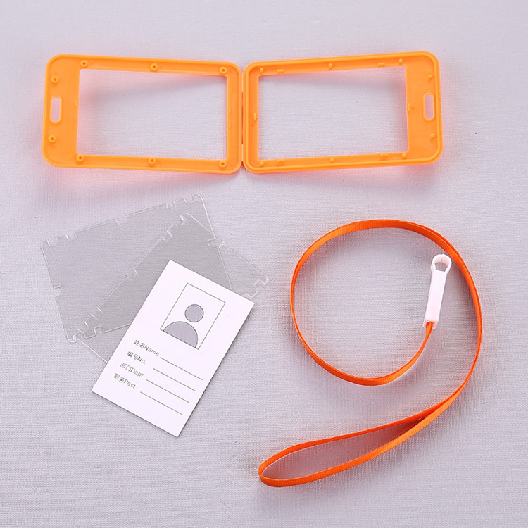 Colorful Double-Sided Transparent Work Card Plastic Waterproof Card Holder Lanyard School Card Work Permit Student Bus Meal Card Set