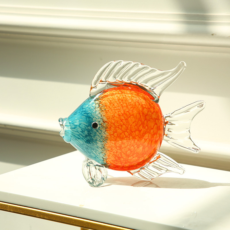 北欧玻璃亲嘴鱼摆件家居样板房软装饰品 创意水晶动物工艺品现货