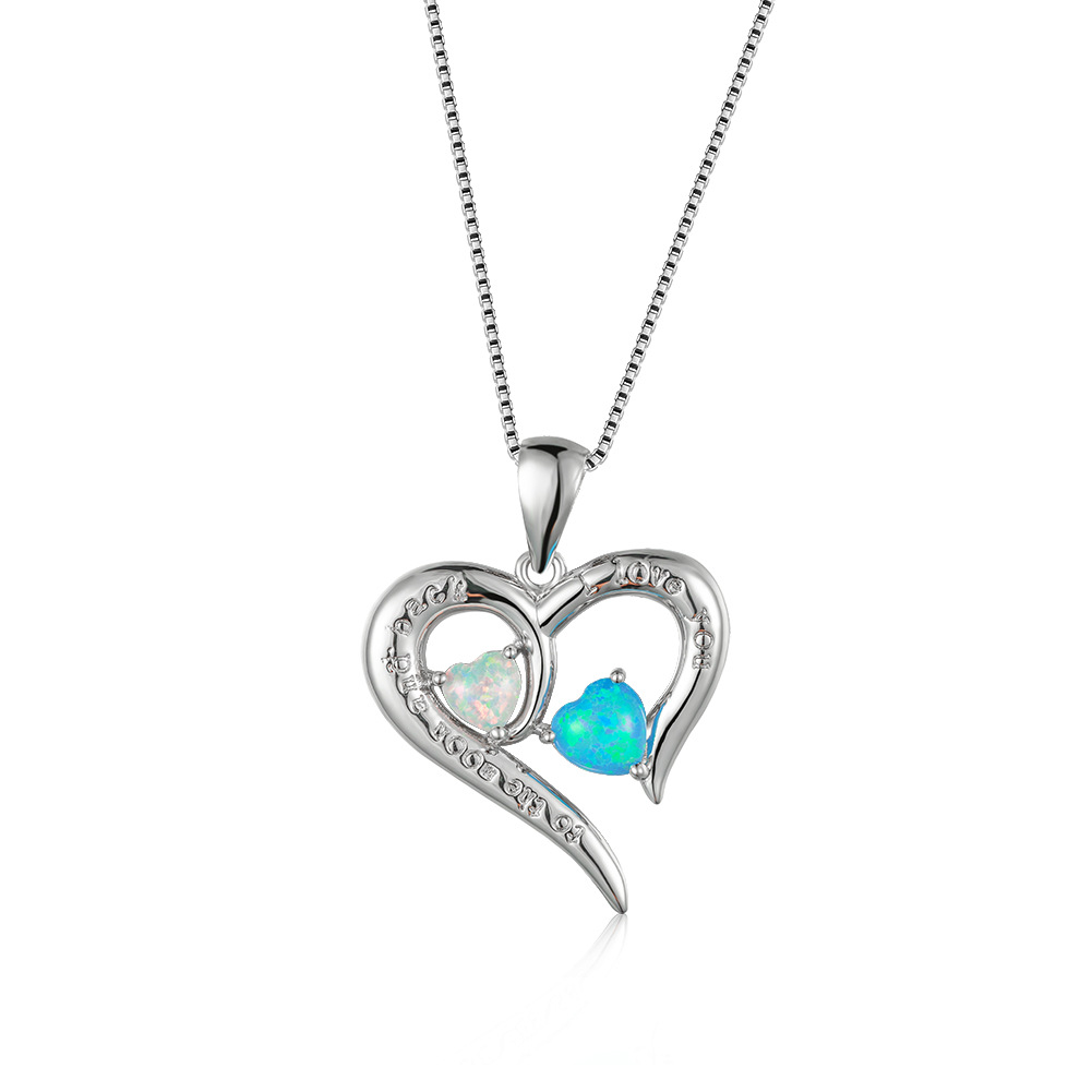 原版经典白金心形爱心白蓝澳宝项链女韩版时尚新款简约桃心形吊坠