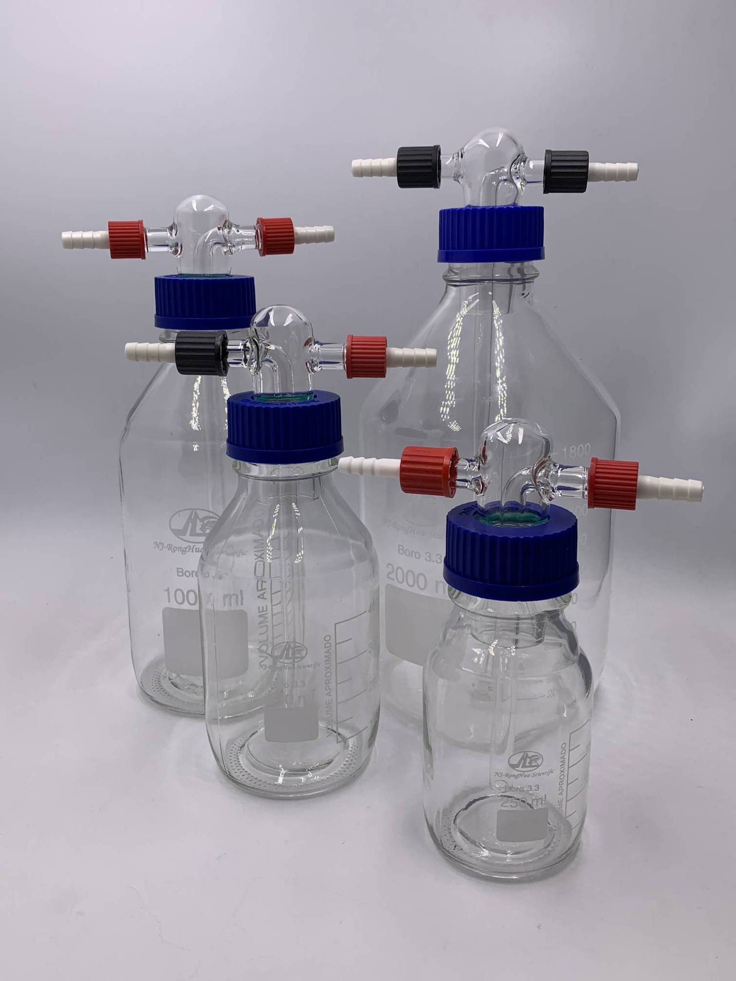 高硼硅玻璃缓冲瓶,玻璃洗瓶,gl45瓶口,gl14接口可以抽真空.