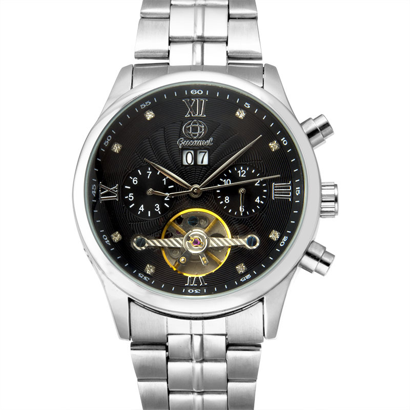 古驼自动机械手表男 陀飞轮双日历自动机械表 商务时尚腕表