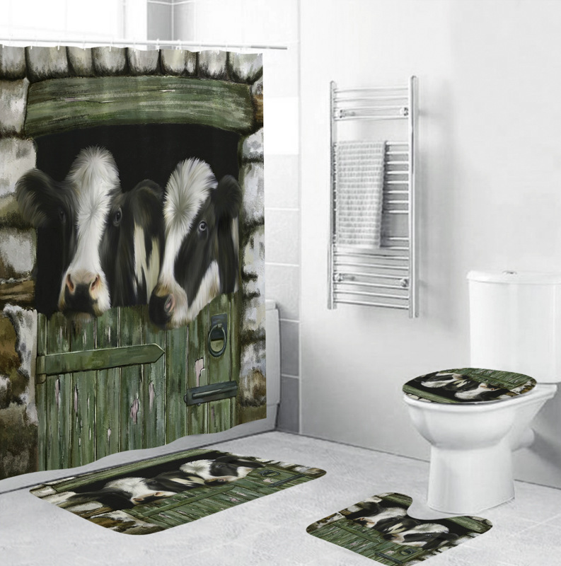 Nordic Cow Head Shower Curtain Bath Account Punch-Free Toilet Partition Curtain Bathroom Curtain Three Or Four Piece Suit