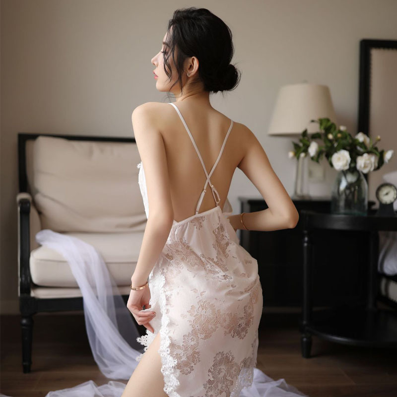 Adult Supplies High-End Lace Seduction Sexy Underwear Side Slit Slip Nightdress Women's Transparent Sexy Underwear Manufacturer