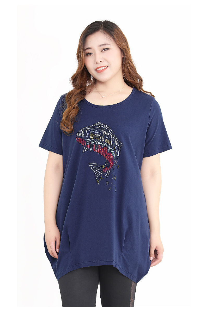 2020夏季大码女装短袖t恤女新款中长款洋气显瘦镶钻上衣女20063t