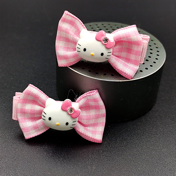 凯蒂猫hellokitty头饰品儿童发饰 精致小礼物 格子蝴蝶结发夹对夹