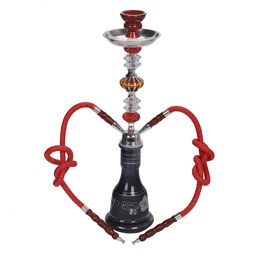 跨境电商产品大号玻璃双管水烟筒套装酒吧水烟壶陶瓷碗硅胶管配件