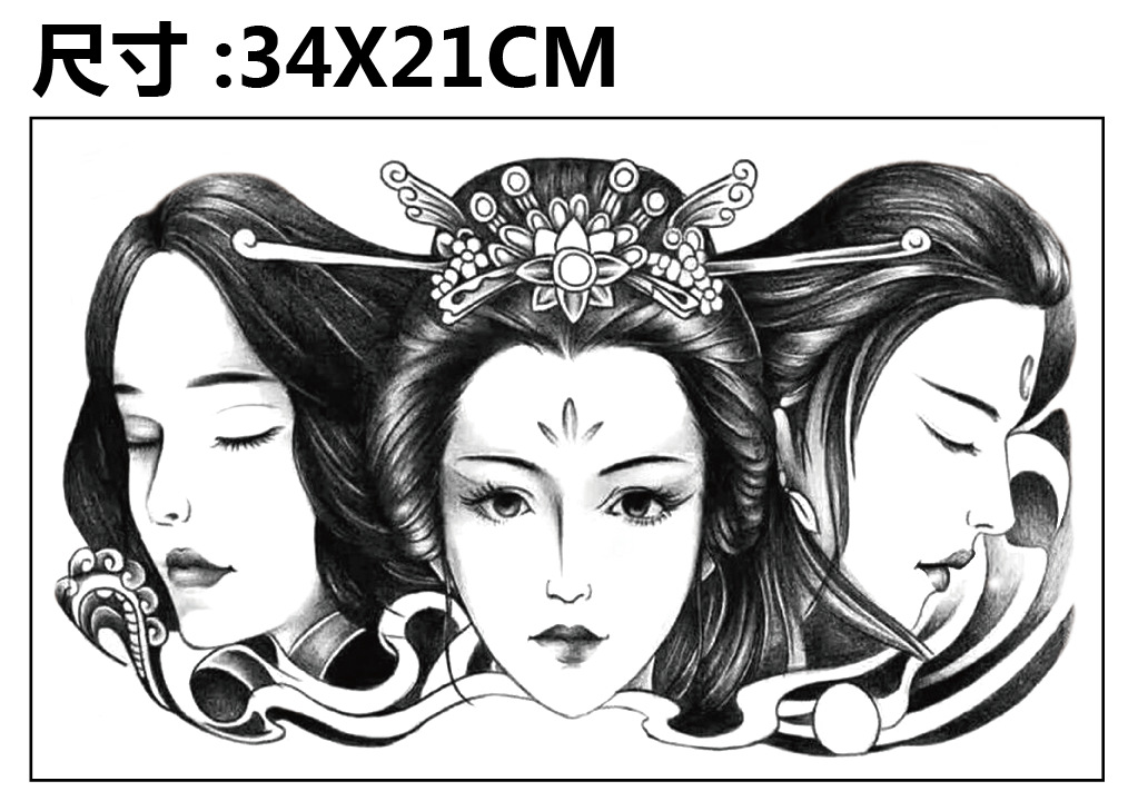 厂家定制 现货 三面佛纹身贴 大图花胸 防水网红纹身贴纸