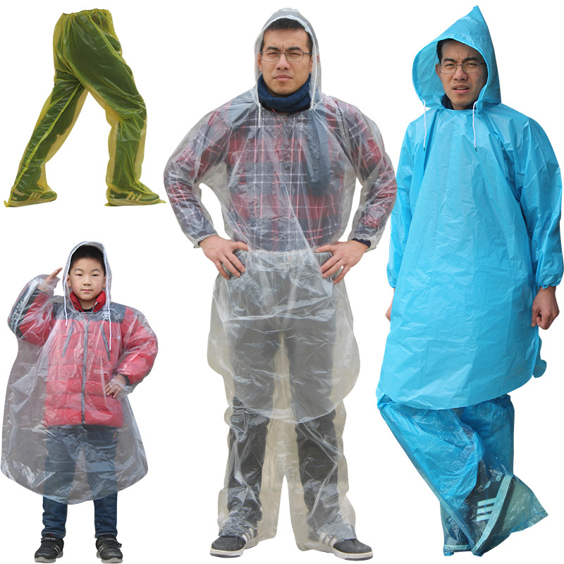 便捷式一次性雨衣鞋套漂流连体游乐园雨裤连脚套装水上乐园带雨鞋