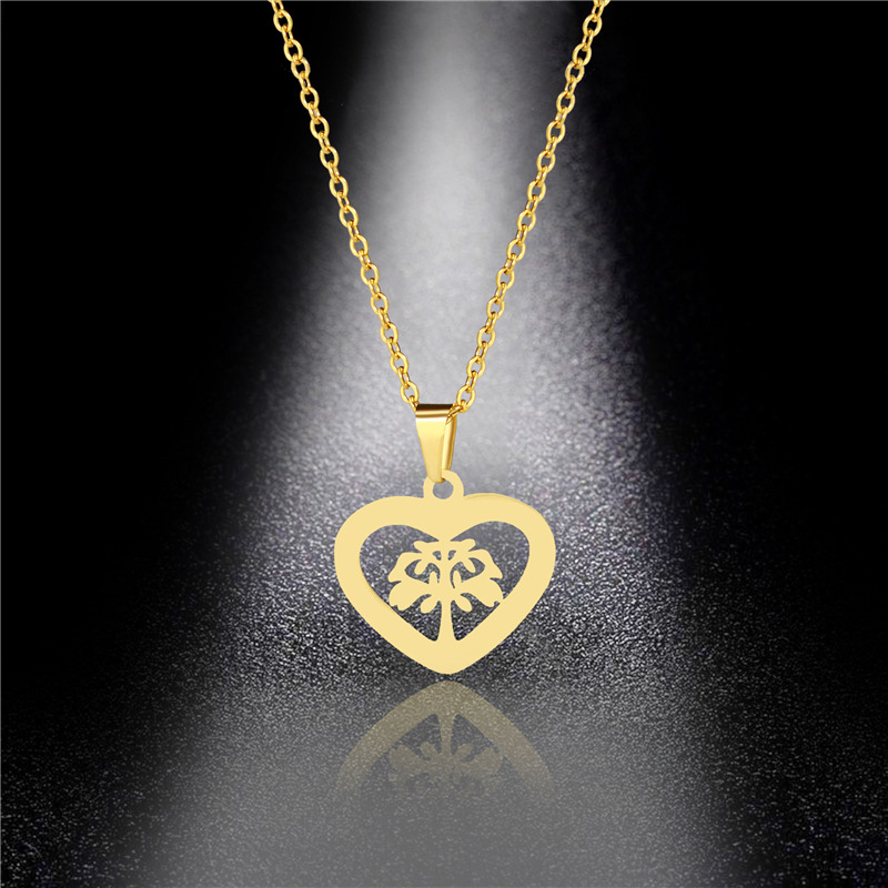 Hot Selling Stainless Steel Ornament Necklace for Women Customizable Lucky Tree Peach Heart Pendant Pendant Complex Fashion All-Match Clavicle Chain