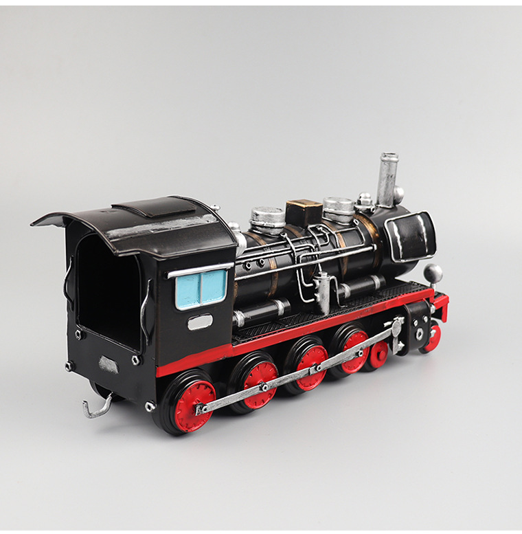 仿真蒸汽火车头模型铁皮复古老式手工艺品橱窗柜收藏装饰摆件道具