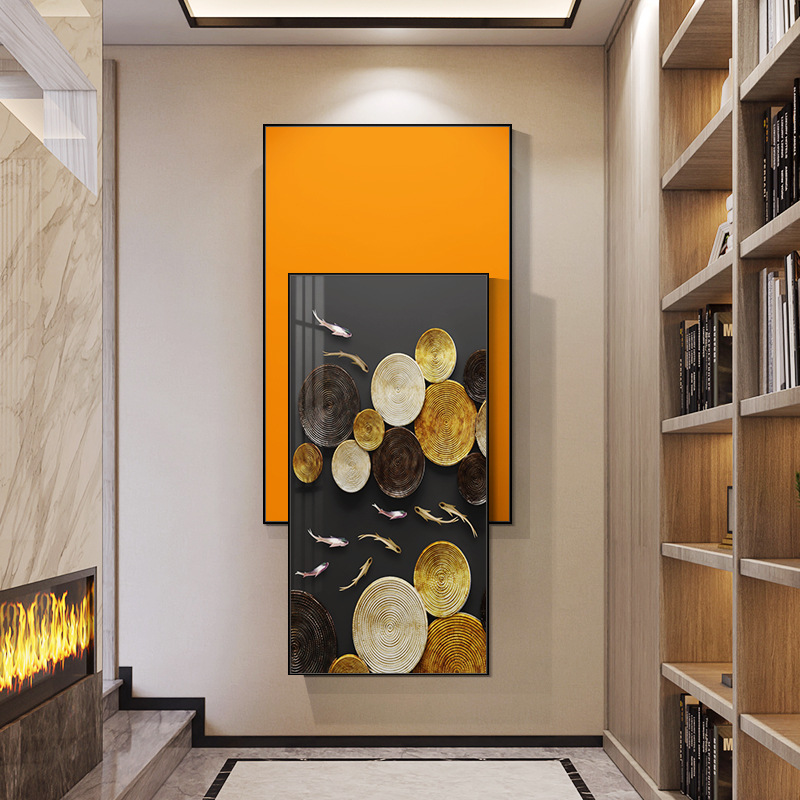 九鱼聚财图玄关装饰画风水招财楼梯过道墙画现代中式轻奢走廊挂画