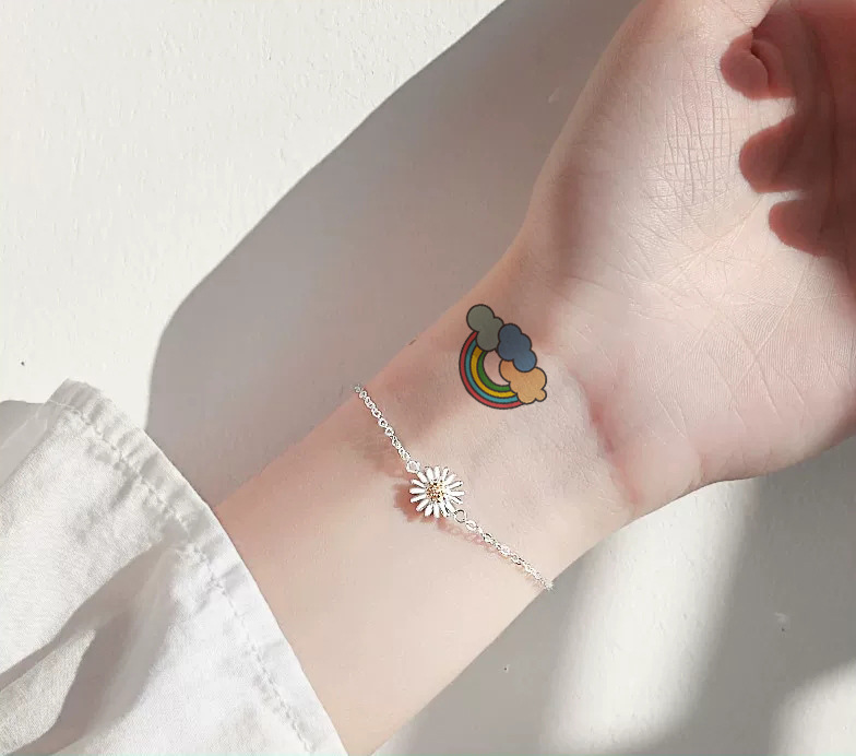 原创彩虹可爱小清新文艺泫雅手指贴锁骨网红ins风少女心纹身贴纸