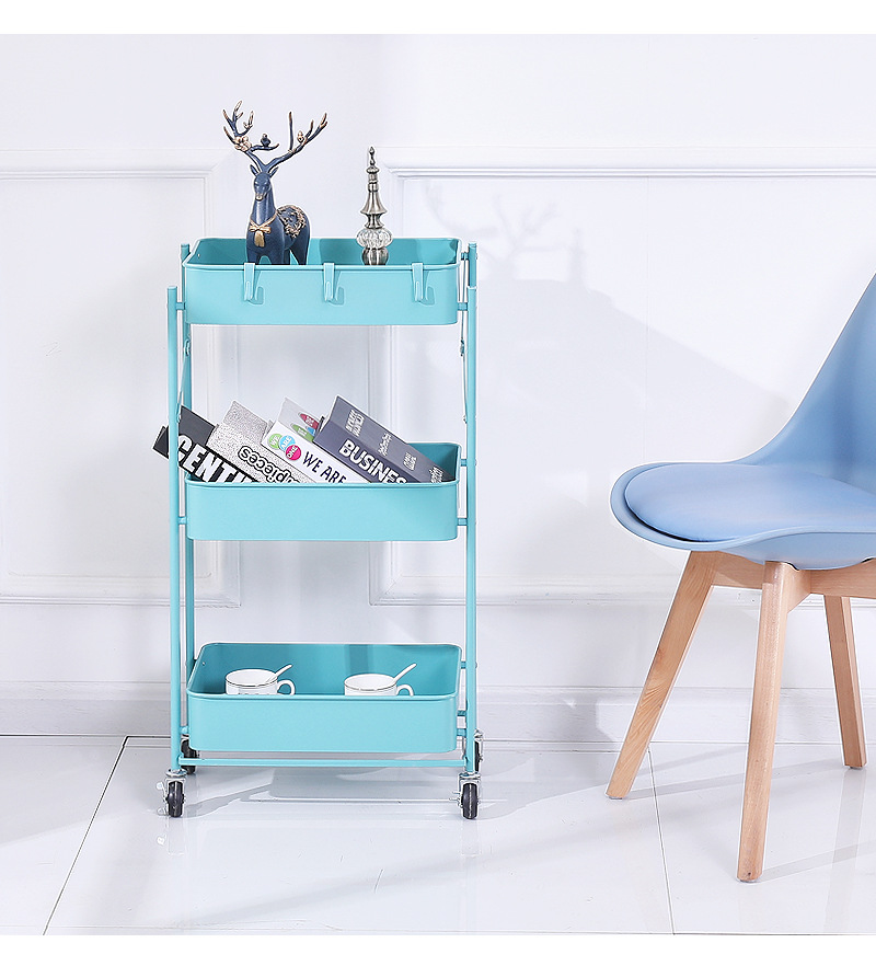 家用厨房置物架可折叠移动三层小推车浴室收纳架落地置物架手推车