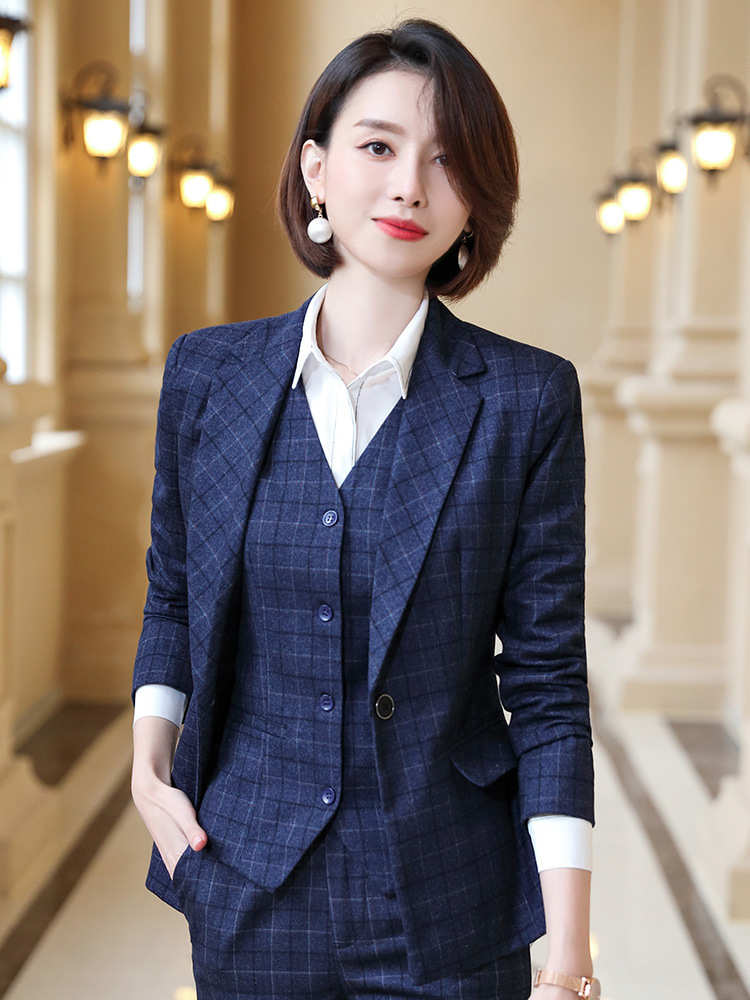 xz-ys19111格子总裁小西装套装女时尚气质高端商务蓝色职业装正装工作