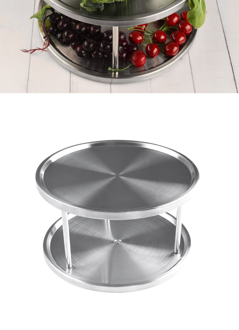 厂家直销圆形不锈钢厨房置物架调味瓶收纳托盘360度 双层旋转餐盘