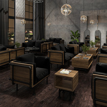 工业风实木酒吧桌椅奶茶店咖啡厅沙发组合创意复古铁艺卡座定制