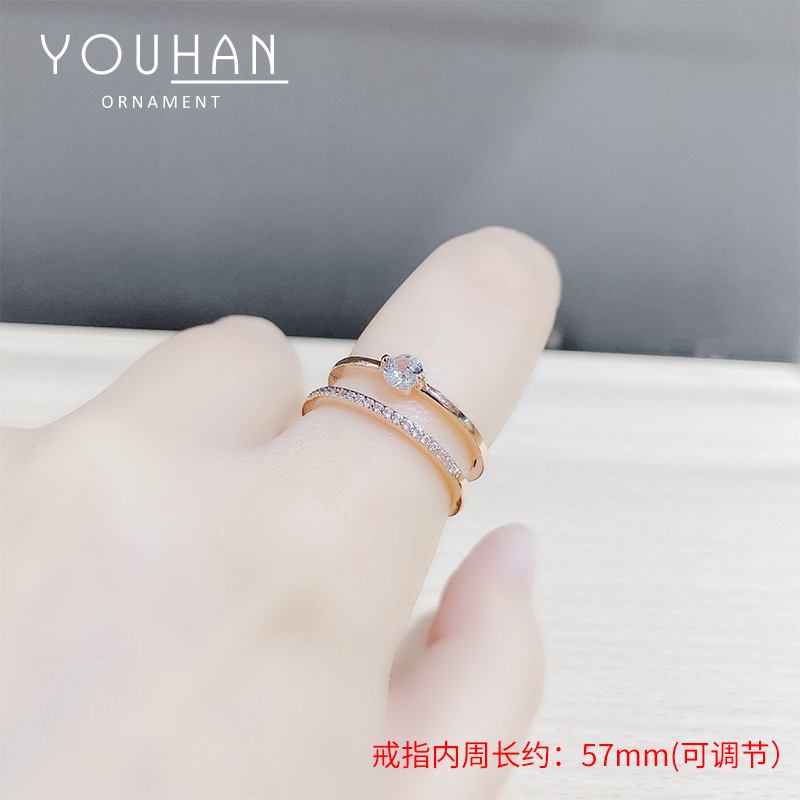 2023 New Temperament and Fully-Jewelled Micro Inlaid Zircon Index Finger Ring Japanese Multi-Layer Personalized Cold Style Open Ring Female Accessories