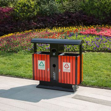 定制公园钢木分类箱户外金属环卫桶小区景区垃圾桶市政果皮箱