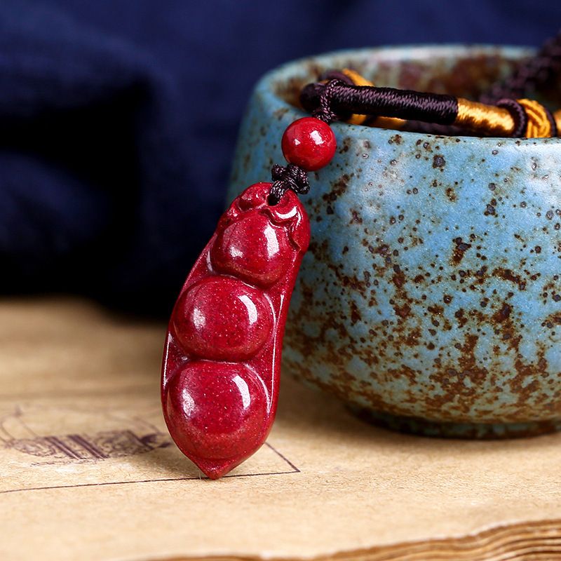 高含量紫金砂天然朱砂四季豆吊坠宝宝福豆辟邪挂件礼品原矿朱砂