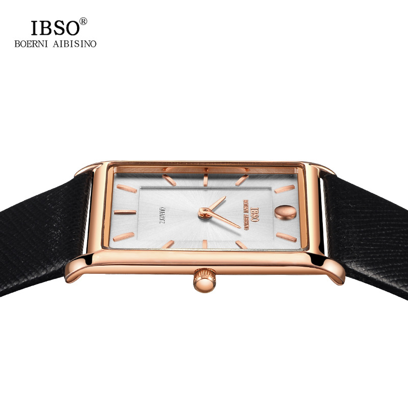 Ibso Brand Light Luxury Square Student Quartz Men's Watch Japanese Movement Leather Watch AliExpress Best-Selling
