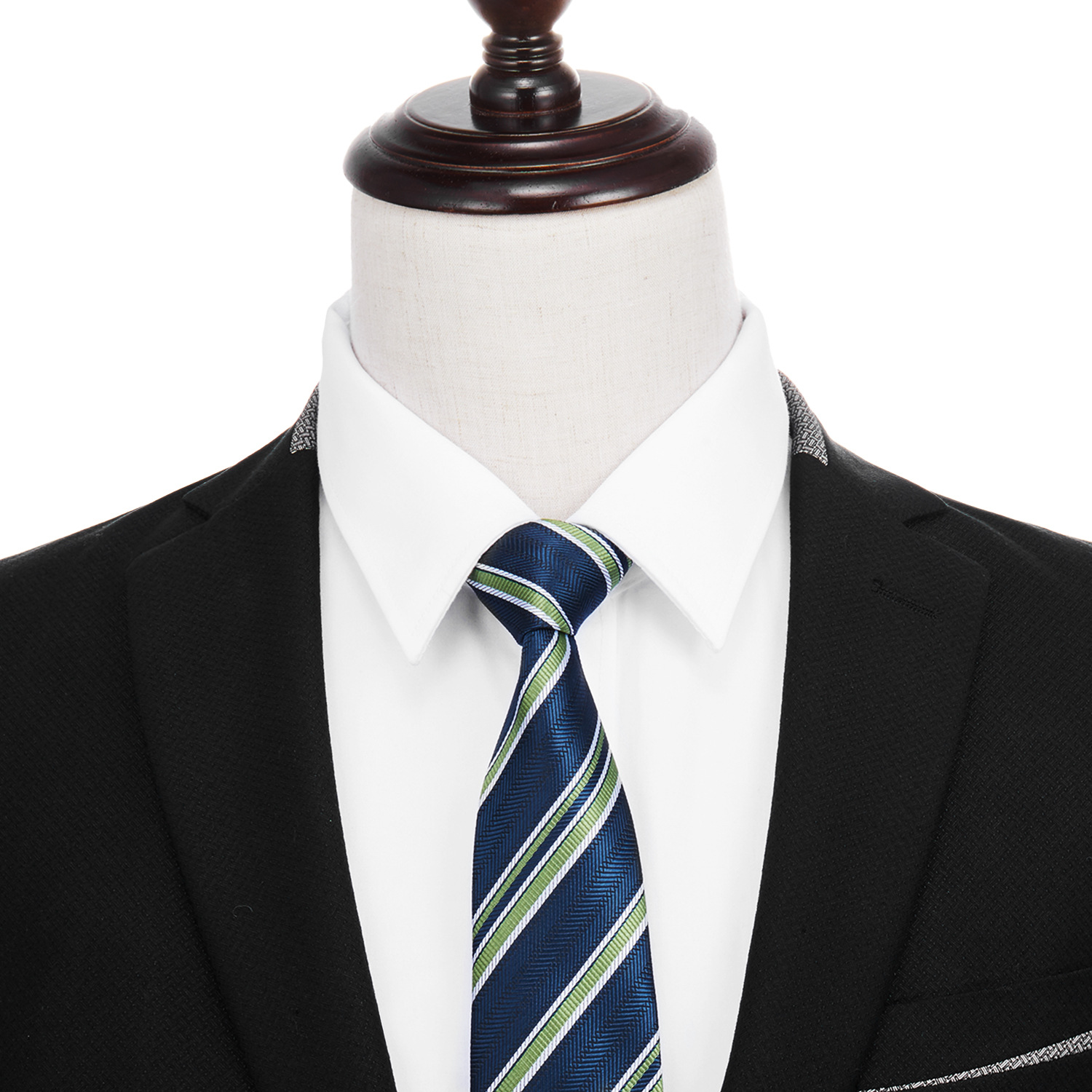 悟形领带男正装商务结婚新郎免打结男士手打款条纹青绿色s17