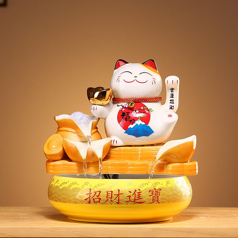招财猫流水摆件风水转运球客厅办公室桌面喷泉水循环乔迁开业送礼