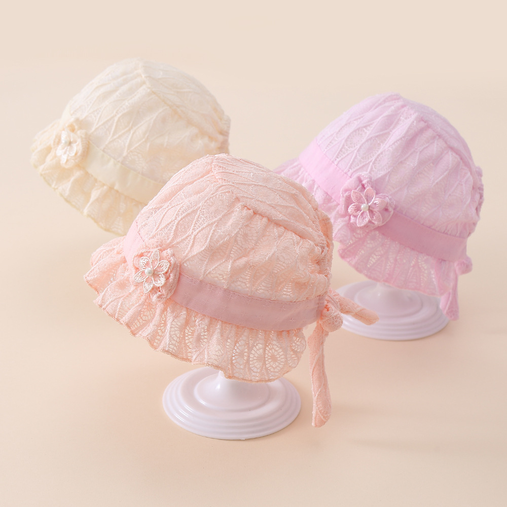 花朵婴儿蕾丝帽春夏季薄款女宝宝可爱宫廷公主帽新生儿遮阳防晒