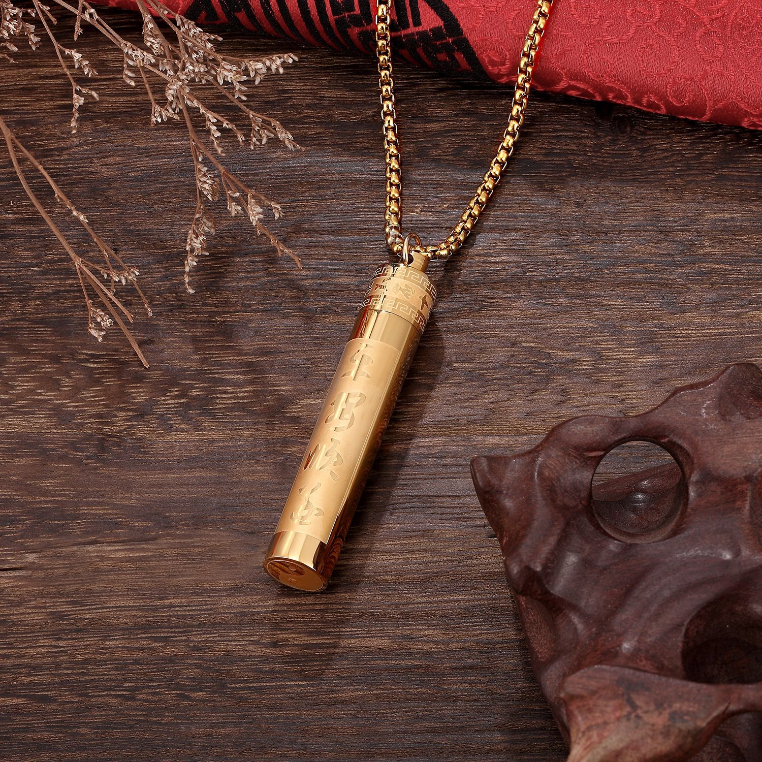 厂家直销复古佛教可拧开钛钢平安顺遂吊坠楞严咒符管挂件