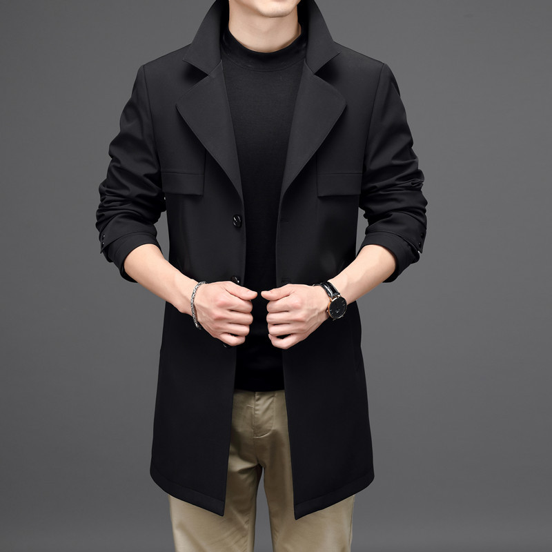 2020秋季风衣男潮流西装领英伦风薄款中长款韩版男士休闲外套时尚