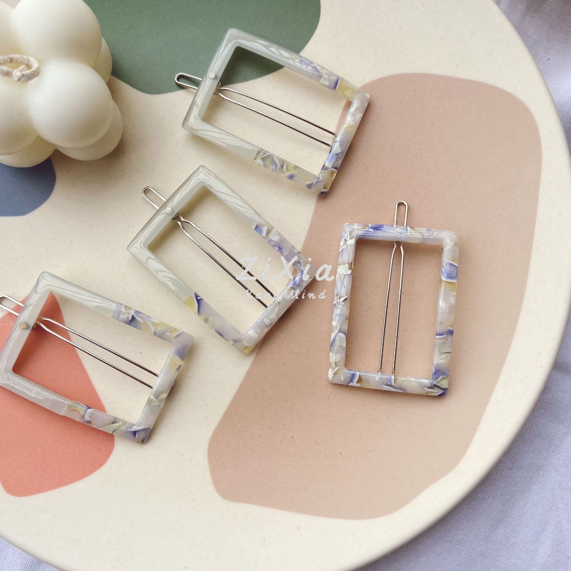 日韩热销醋酸拼接青蛙夹发夹时尚长方形刘海边夹发饰头饰货源批发