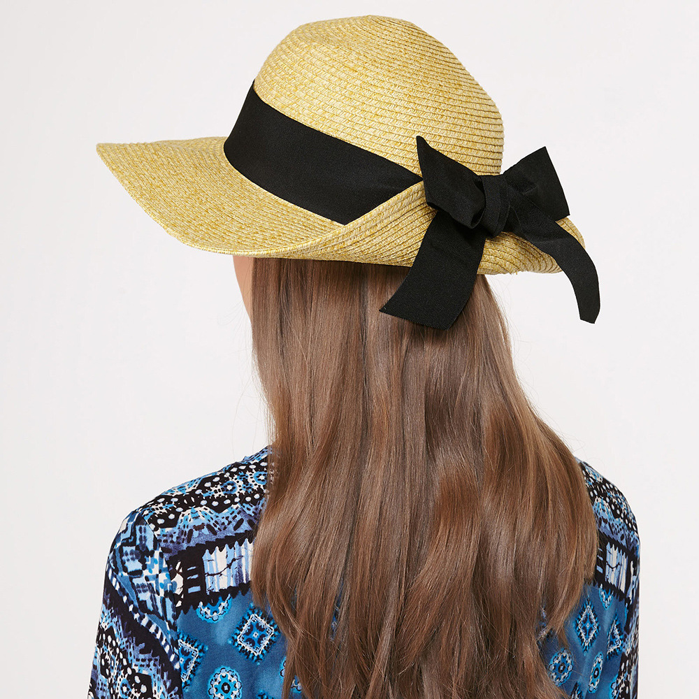 西班牙o家蝴蝶结卷边编织草帽女 休闲度假出街大沿帽防晒盆帽夏潮