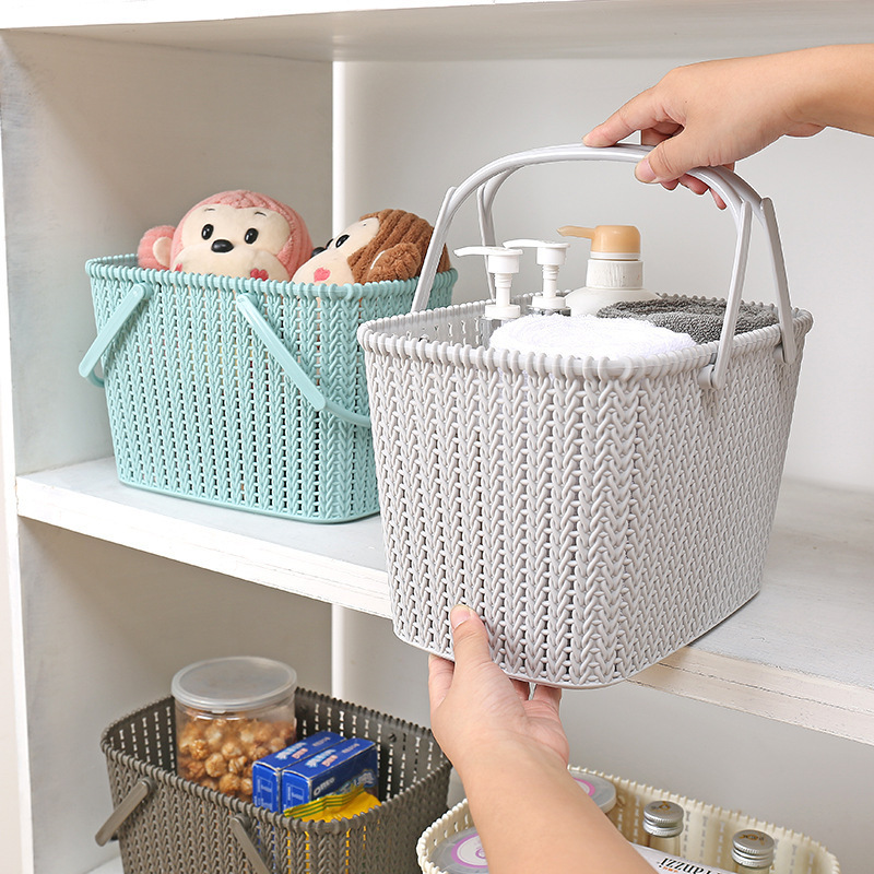 Rattan Woven Plastic Portable Storage Basket Bath Portable Bath Basket Woven Sundries Storage Basket Storage Basket Wholesale