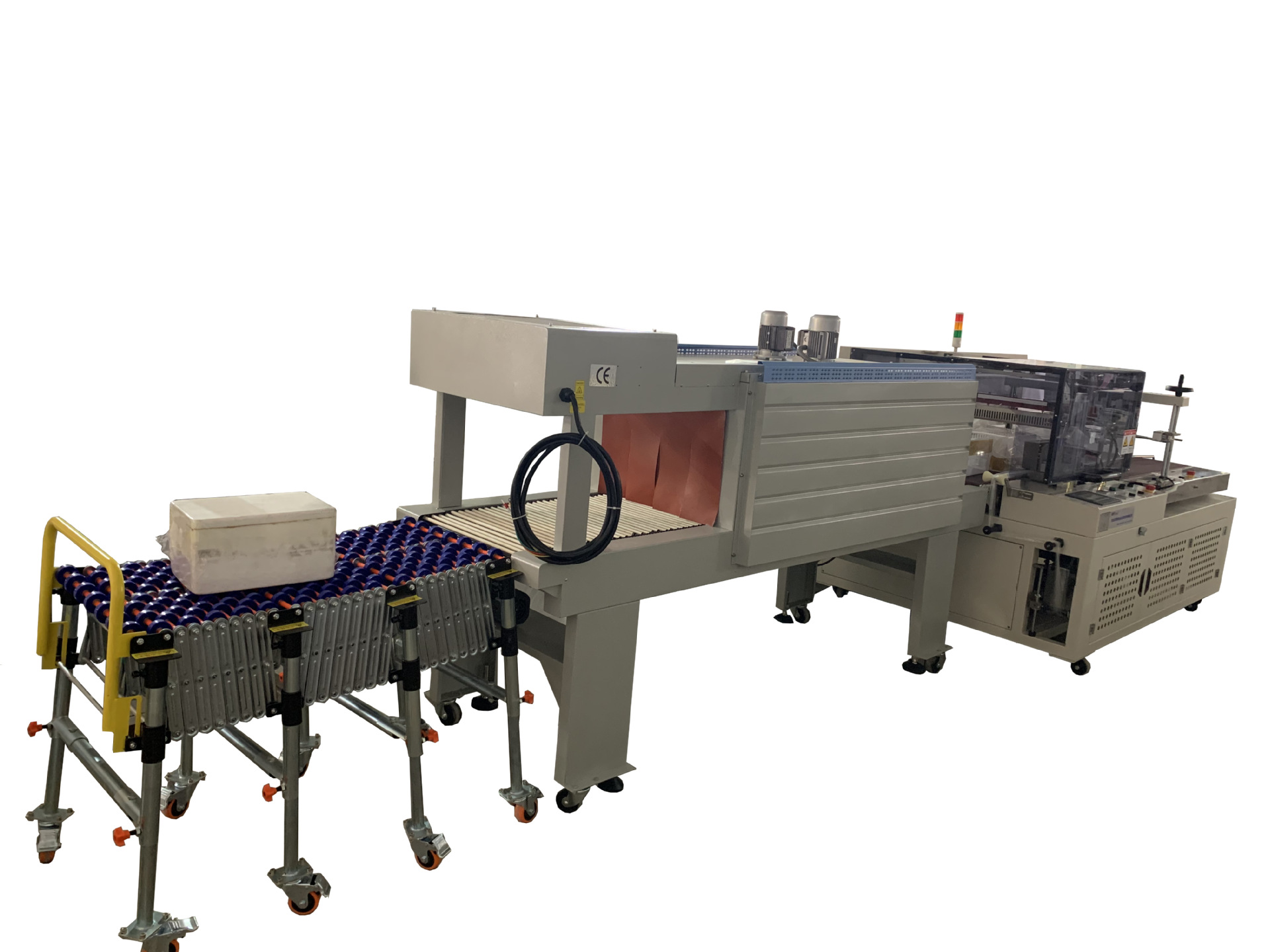 泡沫箱海鲜泡沫箱自动封箱贴快递单套膜收缩生产线