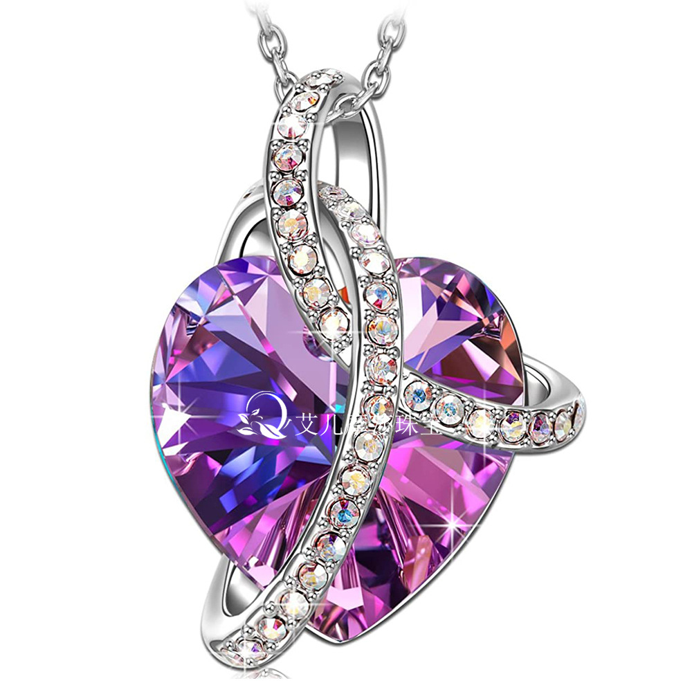 艾儿摩莎珠宝跨境亚马逊热卖采用施华洛世奇元素水晶爱心吊坠项链