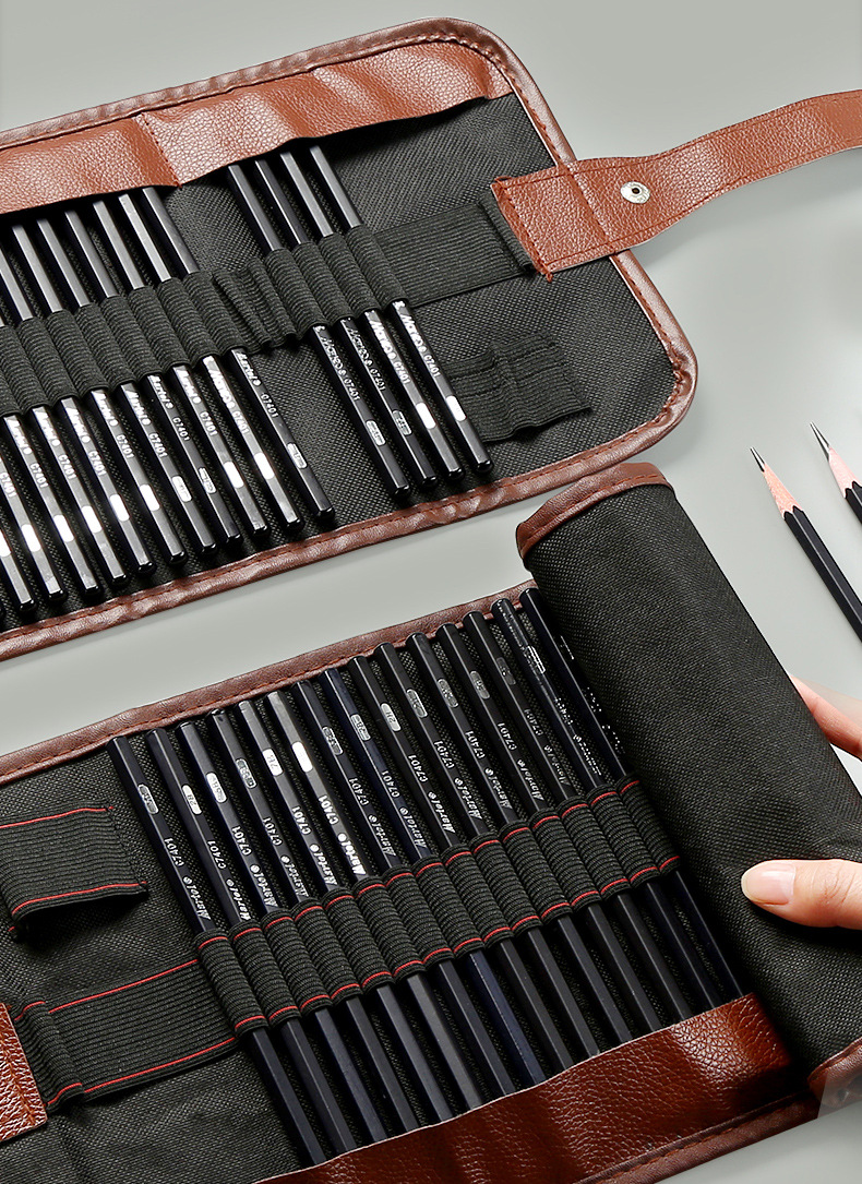 马利笔帘款素描铅笔套装30件套 素描铅笔美术绘画工具套装 亚马逊