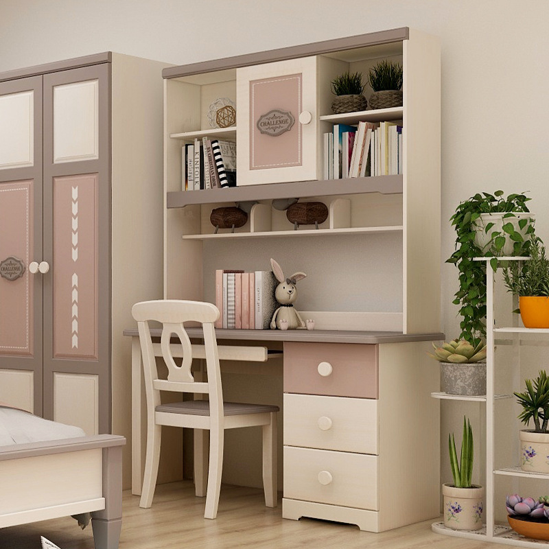 实木儿童电脑桌北欧粉色系女孩直角书桌家用学生转角写字桌小户型